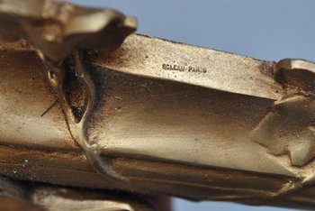 Coppia di grandi luci da parete in bronzo dorato Art Nouveau per bambini 77 cm