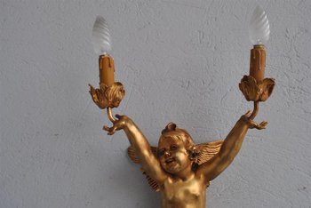 Coppia di grandi luci da parete in bronzo dorato Art Nouveau per bambini 77 cm