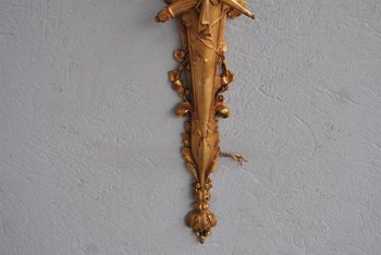 Coppia di grandi luci da parete in bronzo dorato Art Nouveau per bambini 77 cm