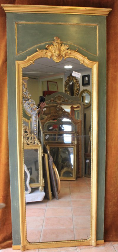 91 x 209 cm Large mirror, Louis XV overmantel, gilded wood, mercury glass