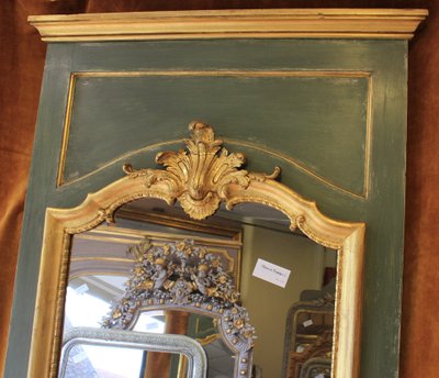 91 x 209 cm Large mirror, Louis XV overmantel, gilded wood, mercury glass