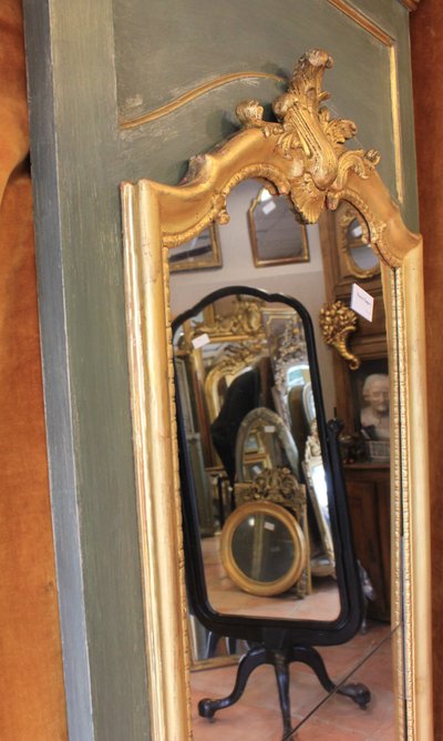 91 x 209 cm Large mirror, Louis XV overmantel, gilded wood, mercury glass