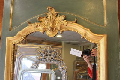 91 x 209 cm Large mirror, Louis XV overmantel, gilded wood, mercury glass