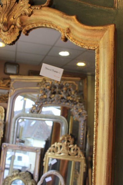 91 x 209 cm Large mirror, Louis XV overmantel, gilded wood, mercury glass