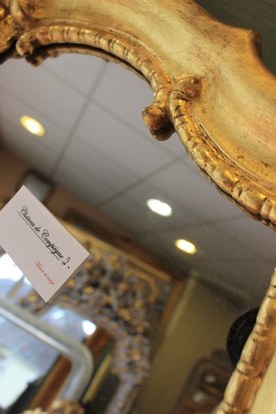 91 x 209 cm Large mirror, Louis XV overmantel, gilded wood, mercury glass