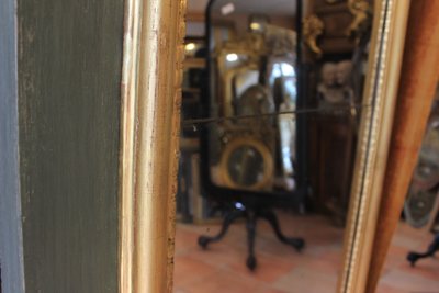 91 x 209 cm Large mirror, Louis XV overmantel, gilded wood, mercury glass