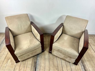 Sessel (Paar) Art Deco Epoche aus Palisander und Wildleder