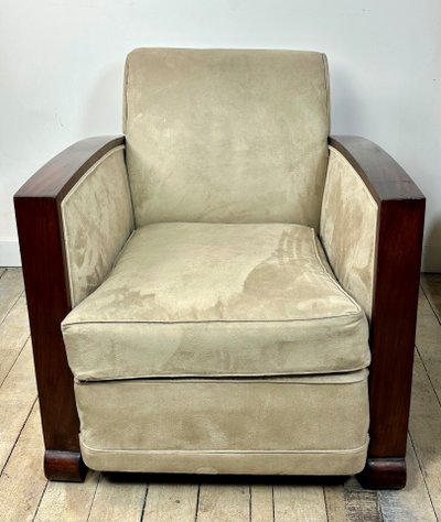 Sessel (Paar) Art Deco Epoche aus Palisander und Wildleder