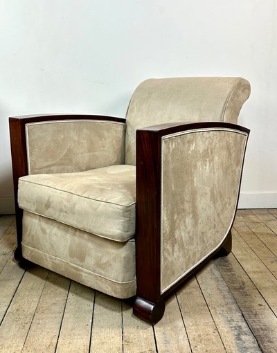 Sessel (Paar) Art Deco Epoche aus Palisander und Wildleder