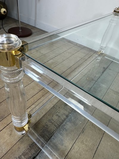 Table basse Hollywood Regency en altuglass et verre 1970'S