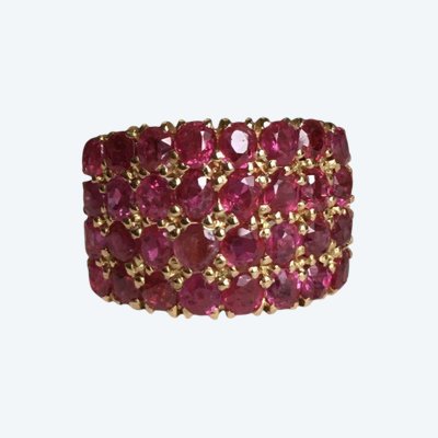 Bague rectangulaire en or jaune 18K et rubis Birman