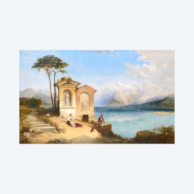 François-Antoine BOSSUET 1798-1889 Paesaggio dei laghi dell'Italia settentrionale, grande dipinto, 1850 ca.