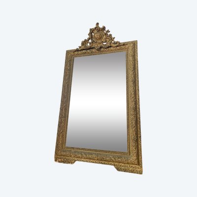 Grand miroir en bois doré et stuqué d'époque Napoléon III - 86x120cm - XIXème