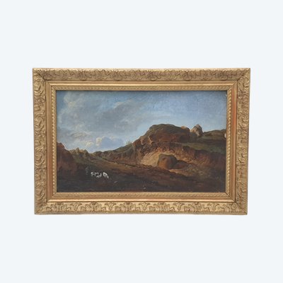 Olio su tela - Paesaggio di capre e caprai - XIX secolo