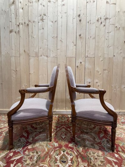 Pair of Louis XVI cabriolet armchairs with medallion back