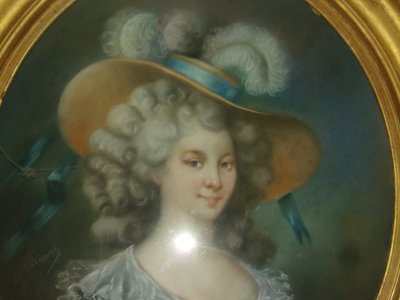 L'élégante au grand  Chapeau, pastel époque fin 18ème.
