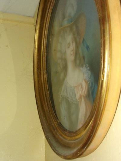L'élégante au grand  Chapeau, pastel époque fin 18ème.