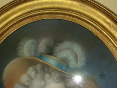 L'élégante au grand  Chapeau, pastel époque fin 18ème.