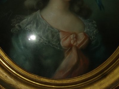 L'élégante au grand  Chapeau, pastel époque fin 18ème.