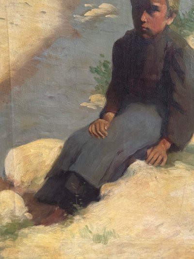 Giovane contadina vicino all'acqua