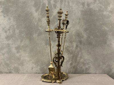 serviteur de cheminée ancien en bronze et laiton d'époque 19 ème 