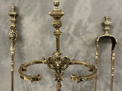 serviteur de cheminée ancien en bronze et laiton d'époque 19 ème 