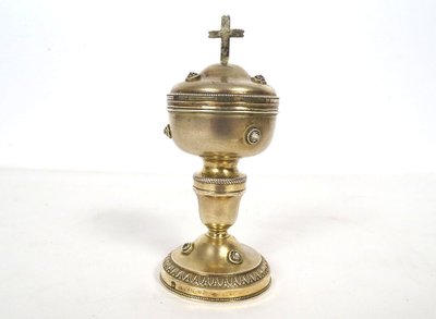 Sick travel ciborium silver vermeil Minerve stones Rhine cross 19th century
