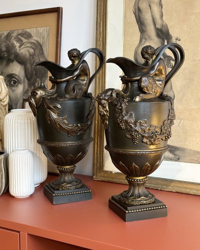 Bronze Water and Wine Vases after Sigisbert François Michel
