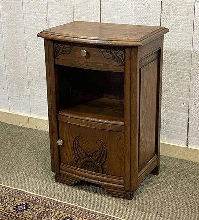 Comodino Art Déco in rovere degli anni '50