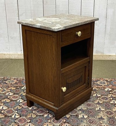 Art Deco oak bedside table with marble top from the 1930s
