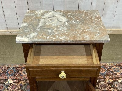 Art Deco oak bedside table with marble top from the 1930s