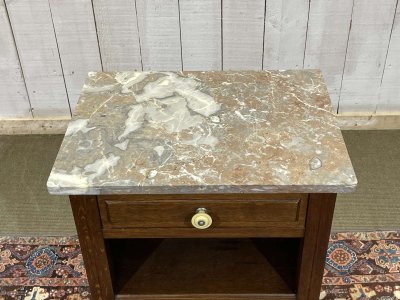 Art Deco oak bedside table with marble top from the 1930s