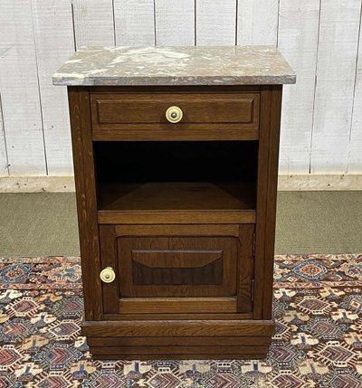 Art Deco oak bedside table with marble top from the 1930s