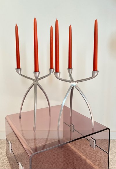 Aluminium tripod candlesticks for De Bijenkorf, Netherlands 1970s