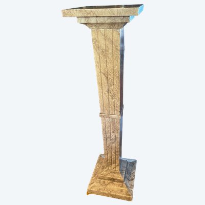 Colonne De Style Art Déco En Marbre Veiné Beige Et Gris