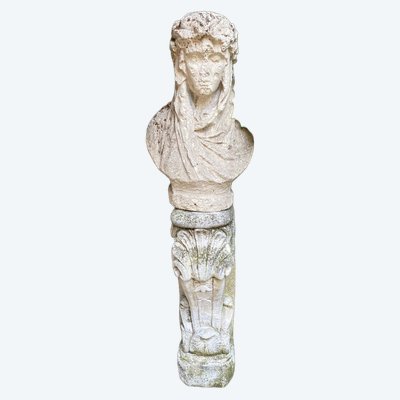 Busto in pietra di donna incoronata di quercia, fine XVIII secolo
