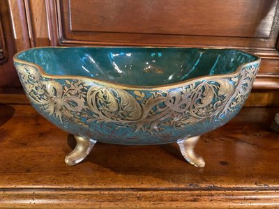 Grande Coupe En Pâte De Verre Aventuriné Et Or émaillé Vers 1900