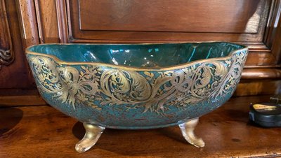 Grande Coupe En Pâte De Verre Aventuriné Et Or émaillé Vers 1900