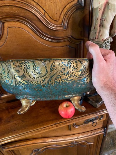 Grande Coupe En Pâte De Verre Aventuriné Et Or émaillé Vers 1900