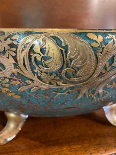 Grande Coupe En Pâte De Verre Aventuriné Et Or émaillé Vers 1900