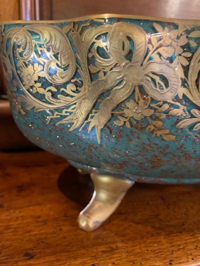 Grande Coupe En Pâte De Verre Aventuriné Et Or émaillé Vers 1900