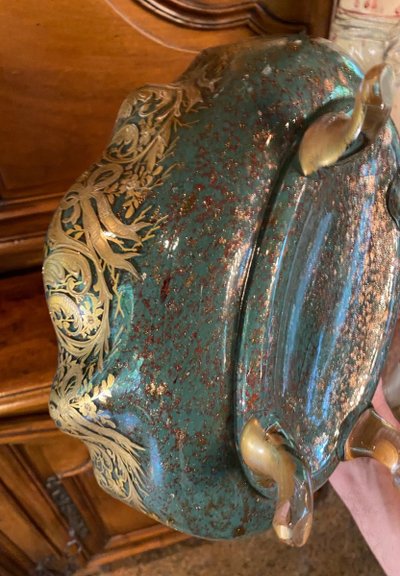 Grande Coupe En Pâte De Verre Aventuriné Et Or émaillé Vers 1900