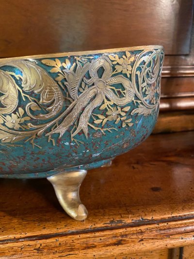 Grande Coupe En Pâte De Verre Aventuriné Et Or émaillé Vers 1900