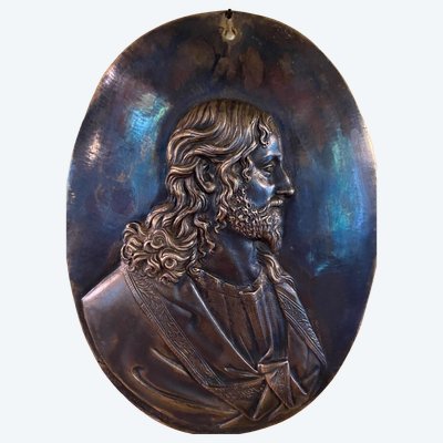 Grande placca ovale del XVII secolo con il profilo di Cristo