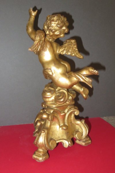 Winged Angel, Venetian Gilded Wooden Statue, 19th century.