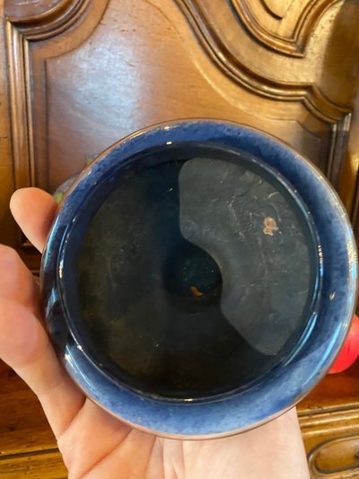 Rare Vase Pagode En Potichomanie à Fond Bleu Nuit XIX Eme Siècle