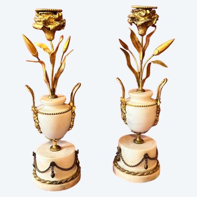 Pair of candlesticks with rushes, circa 1820