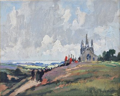 Tableau  breton le pardon de Tronoën par R. de Maubert Bretagne Finistère