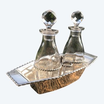 Oil and vinegar cruet Gallia silverware - Saint Louis crystal