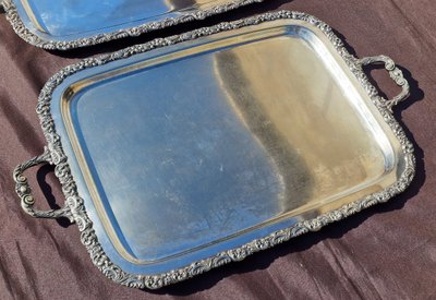 Pair of large silver-plated serving trays